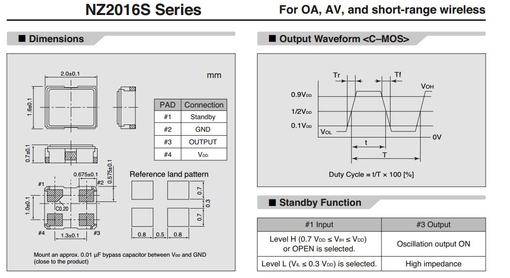 NZ2016SA晶振规格书 NZ2016SA晶振规格书
