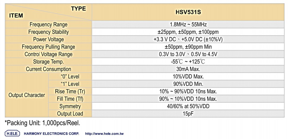 HSV531S晶振规格书